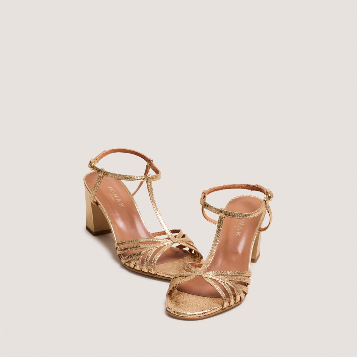 Jonak Volia Sandals, Gold Cracked Leather.