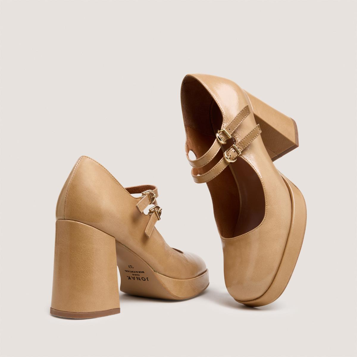 Jonak Verite Mary Janes, Latte Glossy Leather