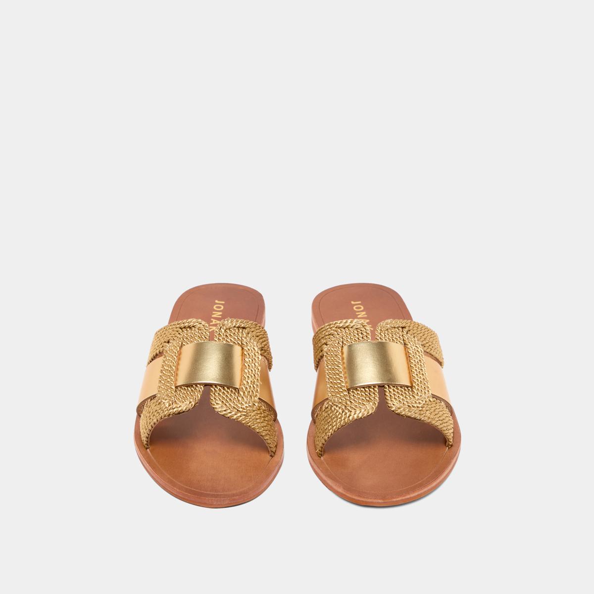 3600090-358 (1) Jonak Wilou Flat Sandals, Gold Rope and Gold Leather