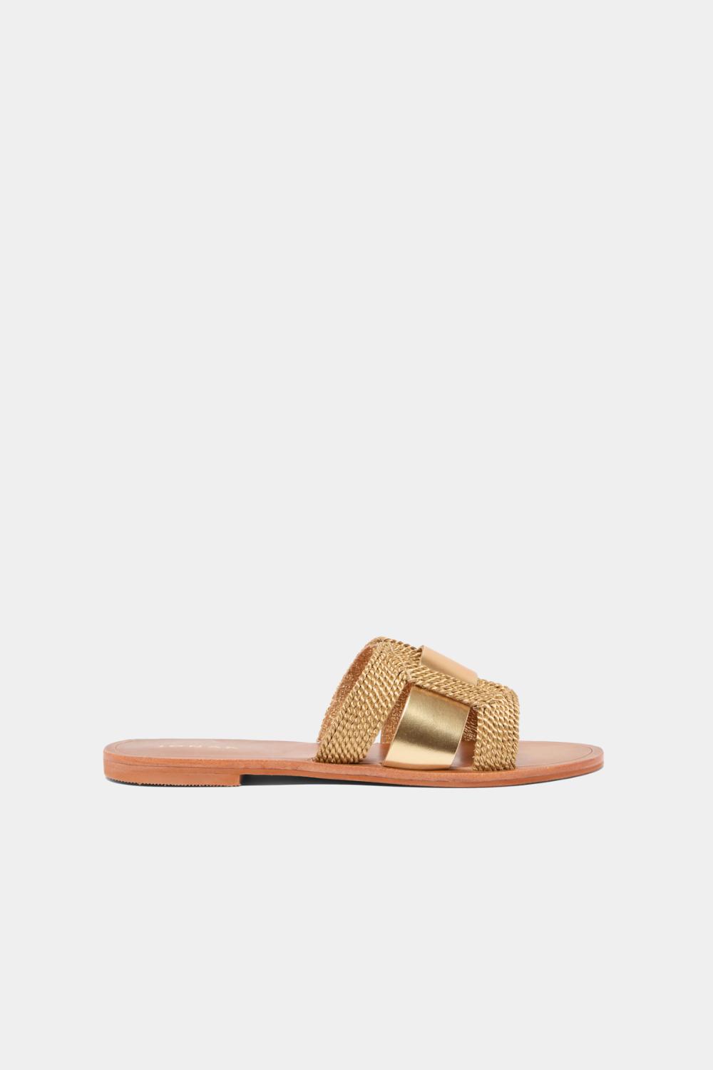 3600090-358 (3) Jonak Wilou Flat Sandals, Gold Rope and Gold Leather