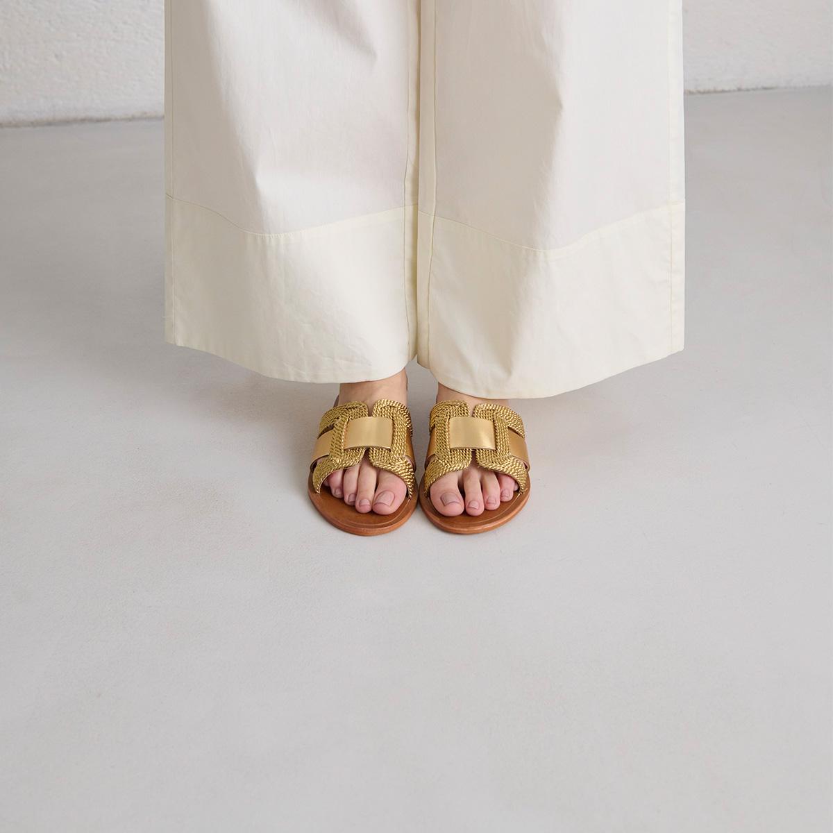 3600090-358 (4) Jonak Wilou Flat Sandals, Gold Rope and Gold Leather