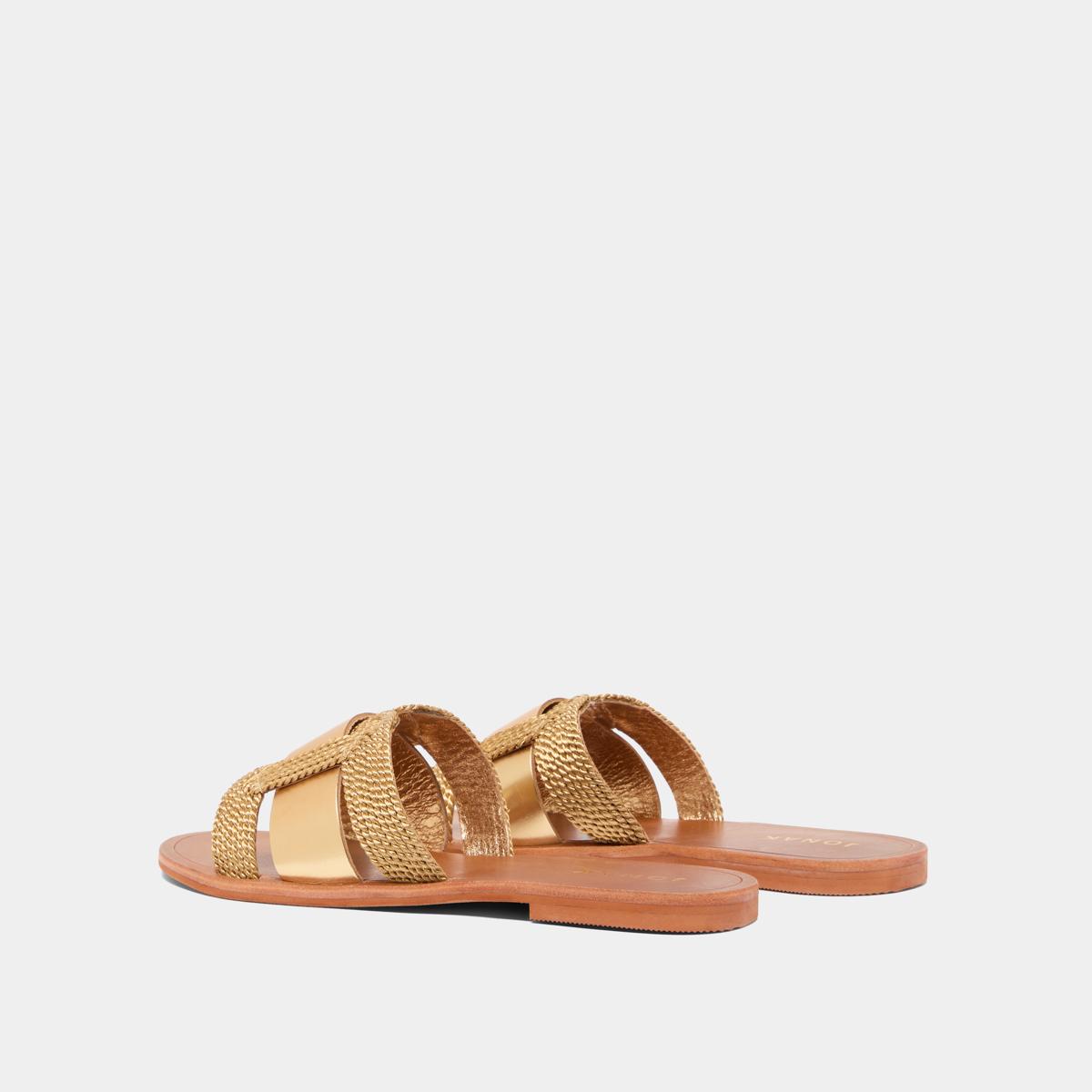 3600090-358 (7) Jonak Wilou Flat Sandals, Gold Rope and Gold Leather