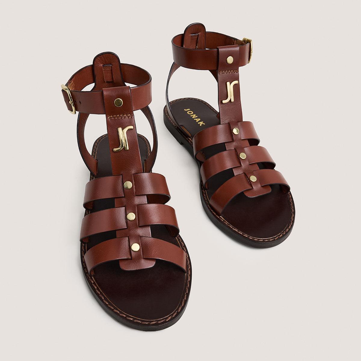 Jonak Wan Sandals, Cognac Leather,