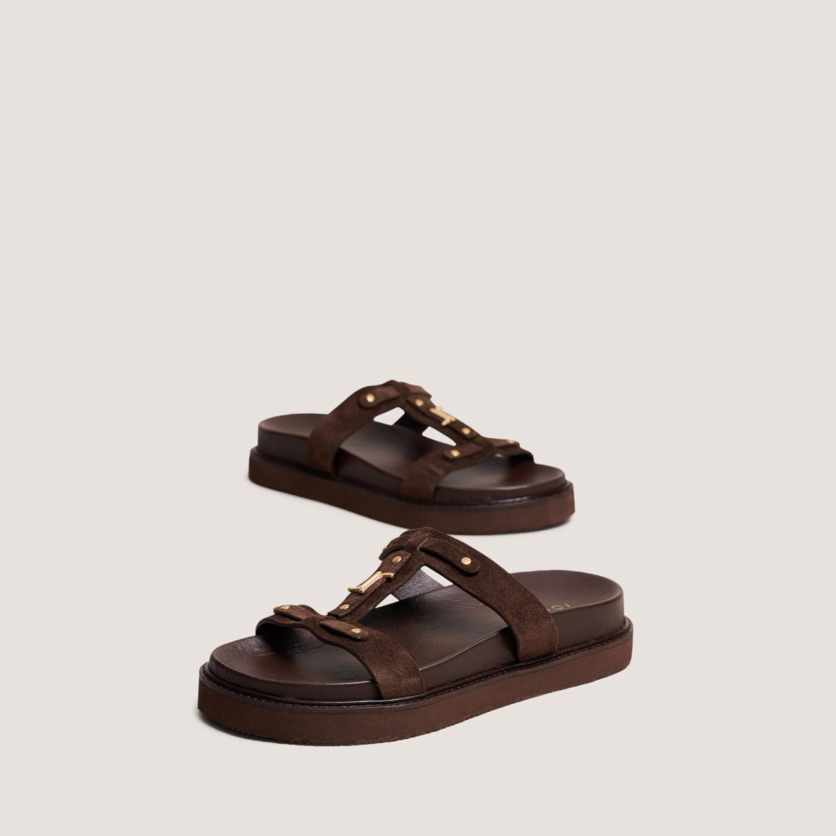3800317-22 (2) Jonak Luana Platform Sandals, Brown Split Leather