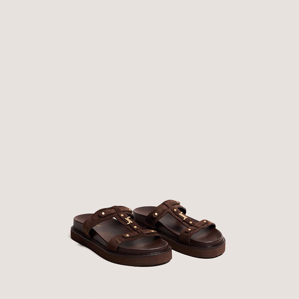 3800317-22 (4) Jonak Luana Platform Sandals, Brown Split Leather