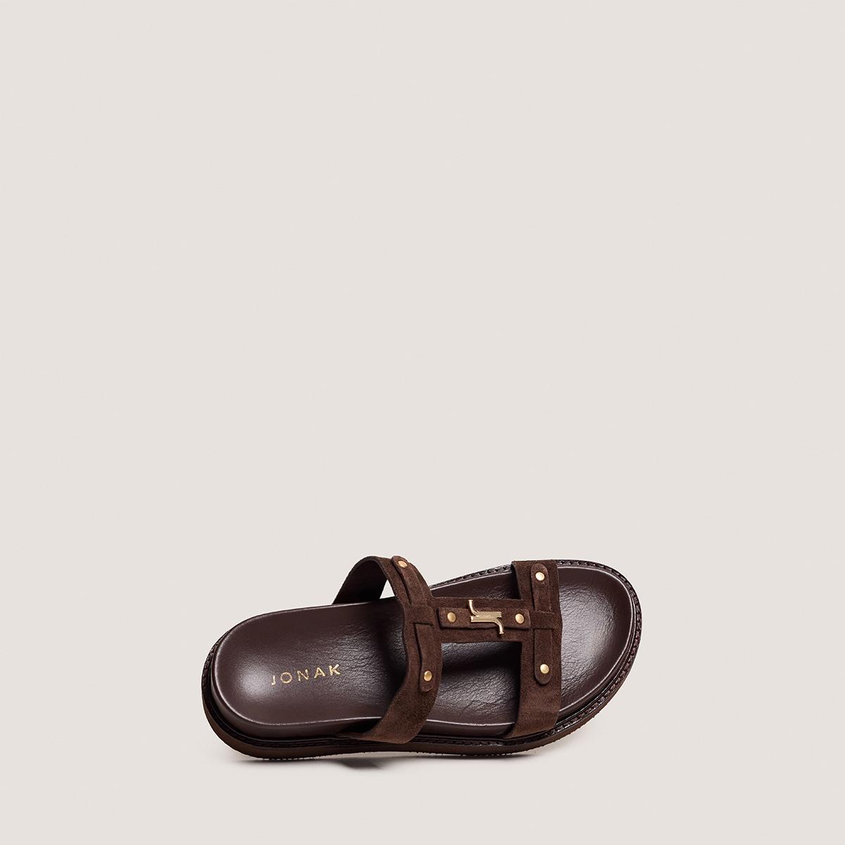 3800317-22 (5) Jonak Luana Platform Sandals, Brown Split Leather