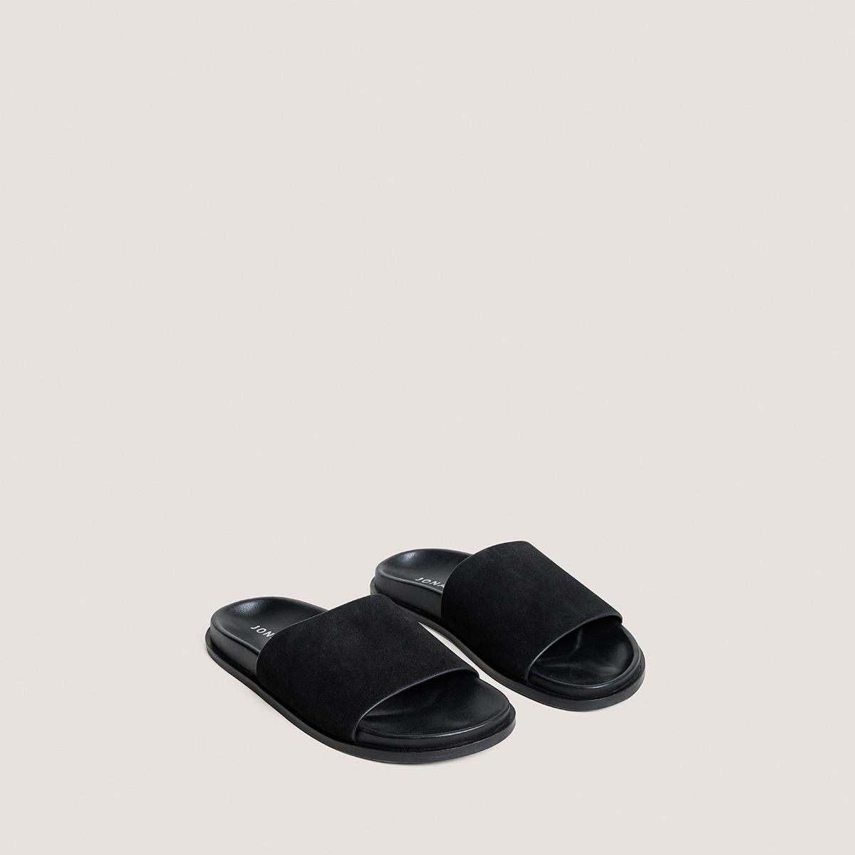 3800346-26 (1) Jonak Warner Flat Mules, Black Split Leather