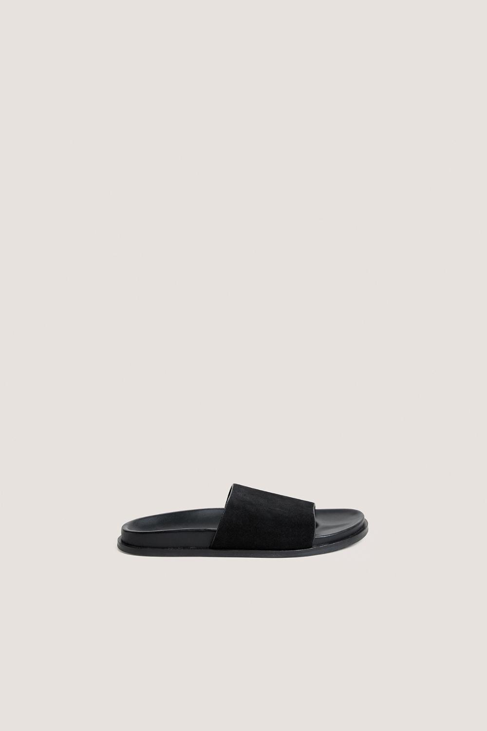 3800346-26 (4) Jonak Warner Flat Mules, Black Split Leather