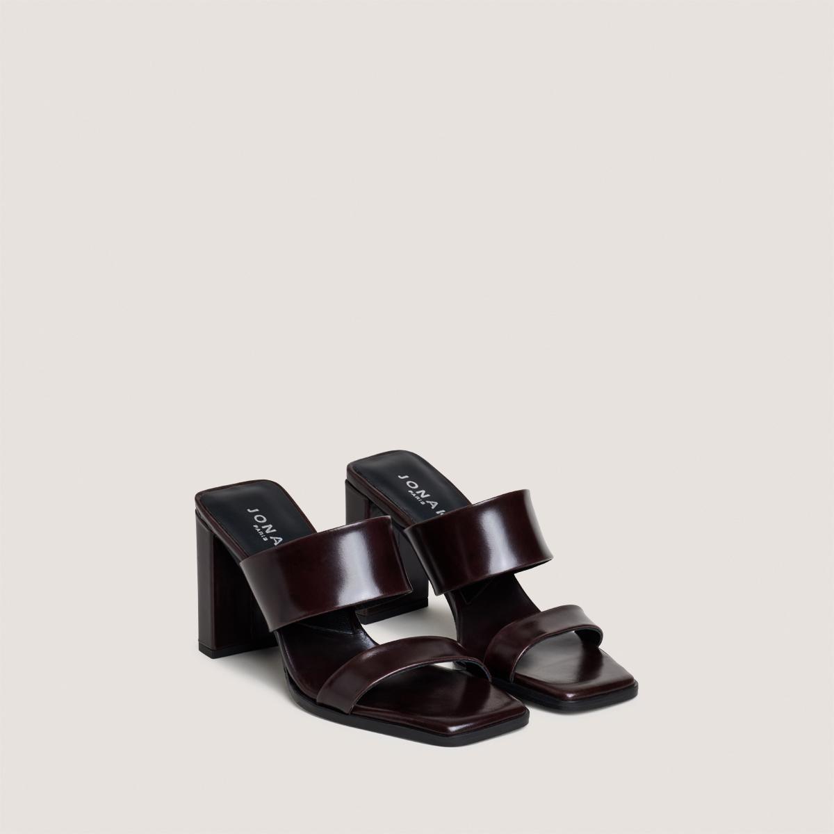 Jonak Britney Heeled Mules, Dark brown Leather