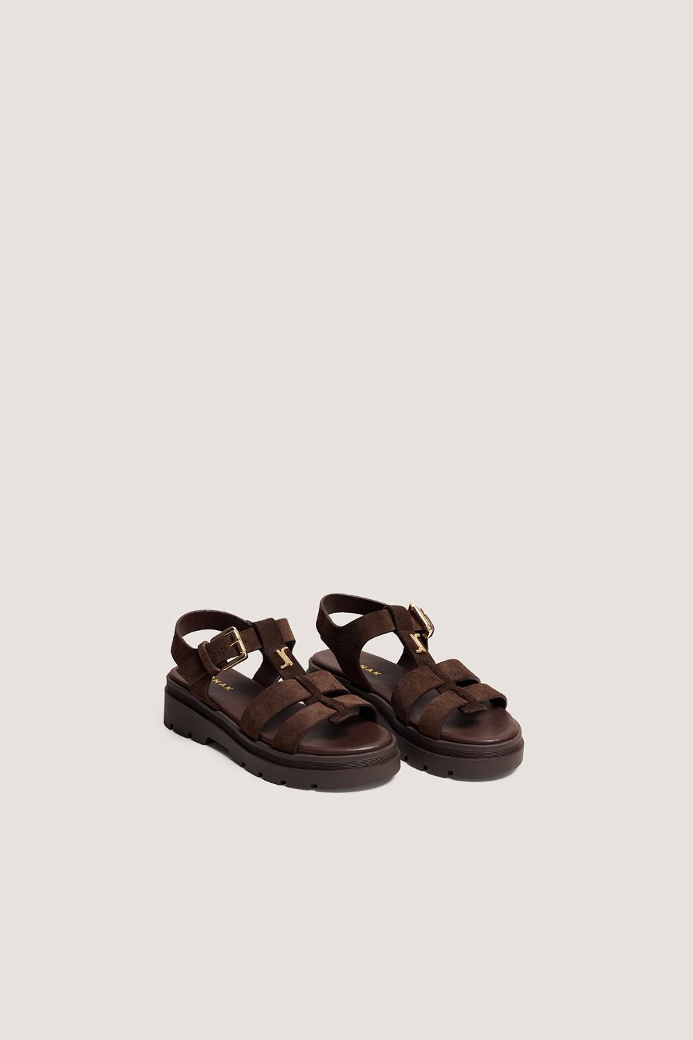 3800406-22 (2) Jonak Liverpool Platform Sandals, Brown Split Leather