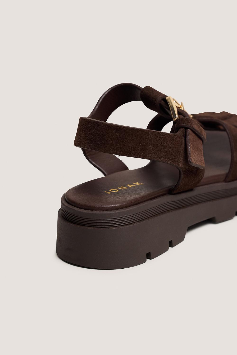 3800406-22 (4) Jonak Liverpool Platform Sandals, Brown Split Leather
