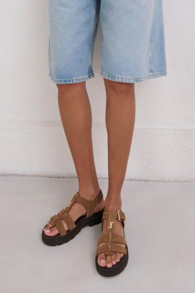 Jonak Liverpool Platform Sandals, Taupe Split Leather