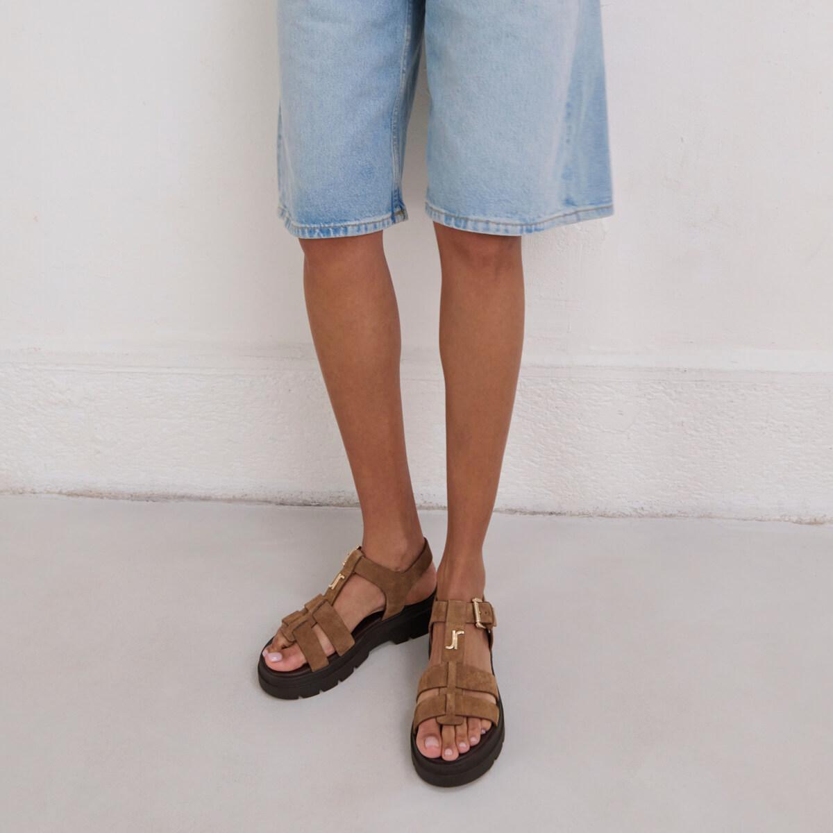 Jonak Liverpool Platform Sandals, Taupe Split Leather