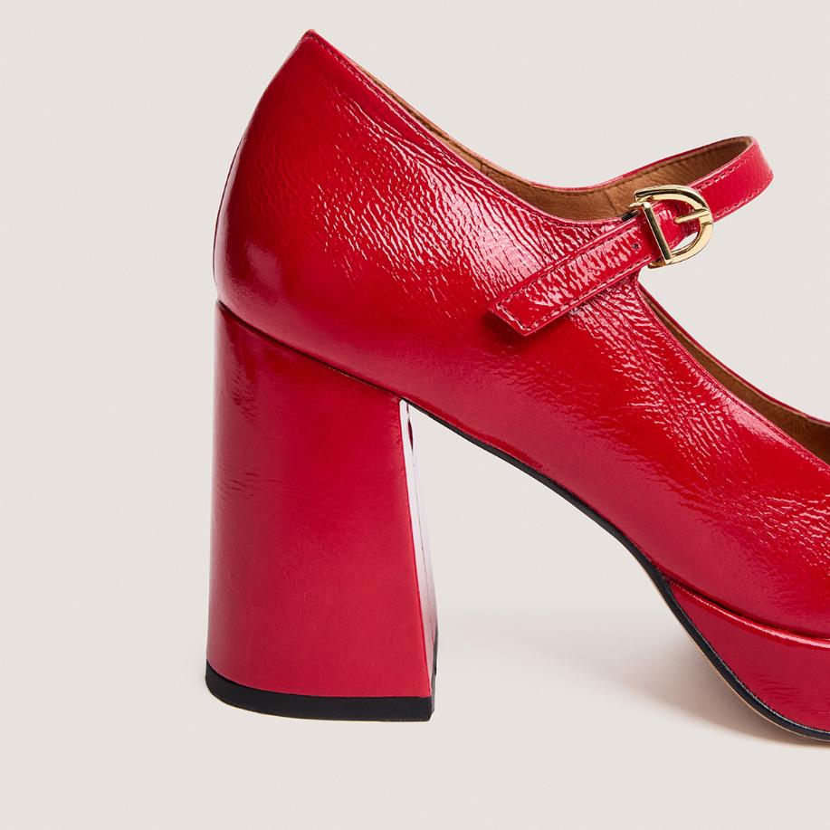 Jonak Veritox Mary Janes, Berry Red Patent Crinkled Leather