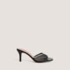Jonak Vav Heeled Mules, Black Glossy Leather and Black Mesh