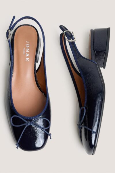 Jonak Dybilo Ballet Flats Slingbacks, Navy Pleated Patent Leather