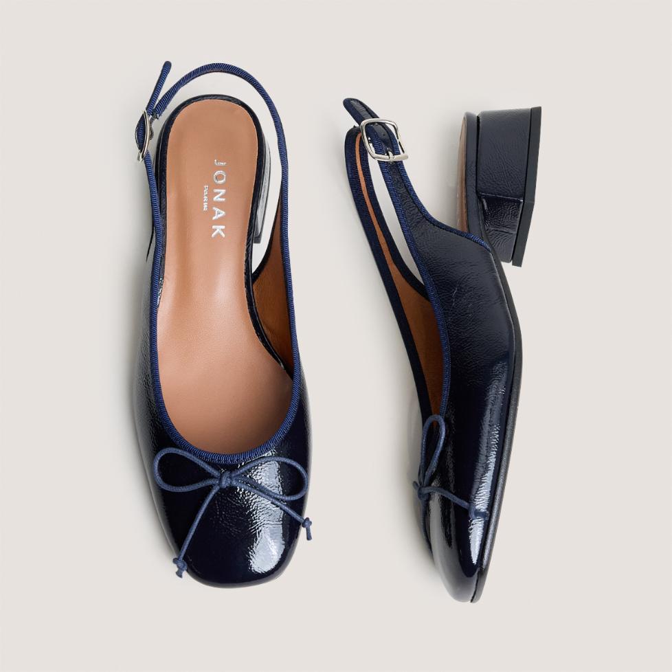 3800479-21 (2) Jonak Dybilo Ballet Flats Slingbacks, Navy Pleated Patent Leather
