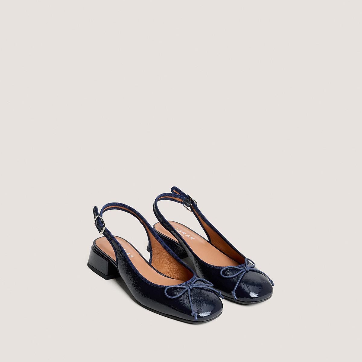 3800479-21 (3) Jonak Dybilo Ballet Flats Slingbacks, Navy Pleated Patent Leather