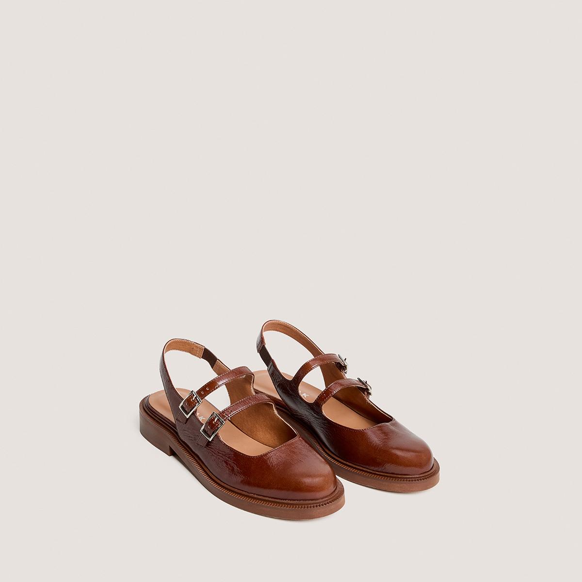 3800482-434 (1) Jonak Dreamer Slingback Ballet Flats, Almond Brown Shiny Leather