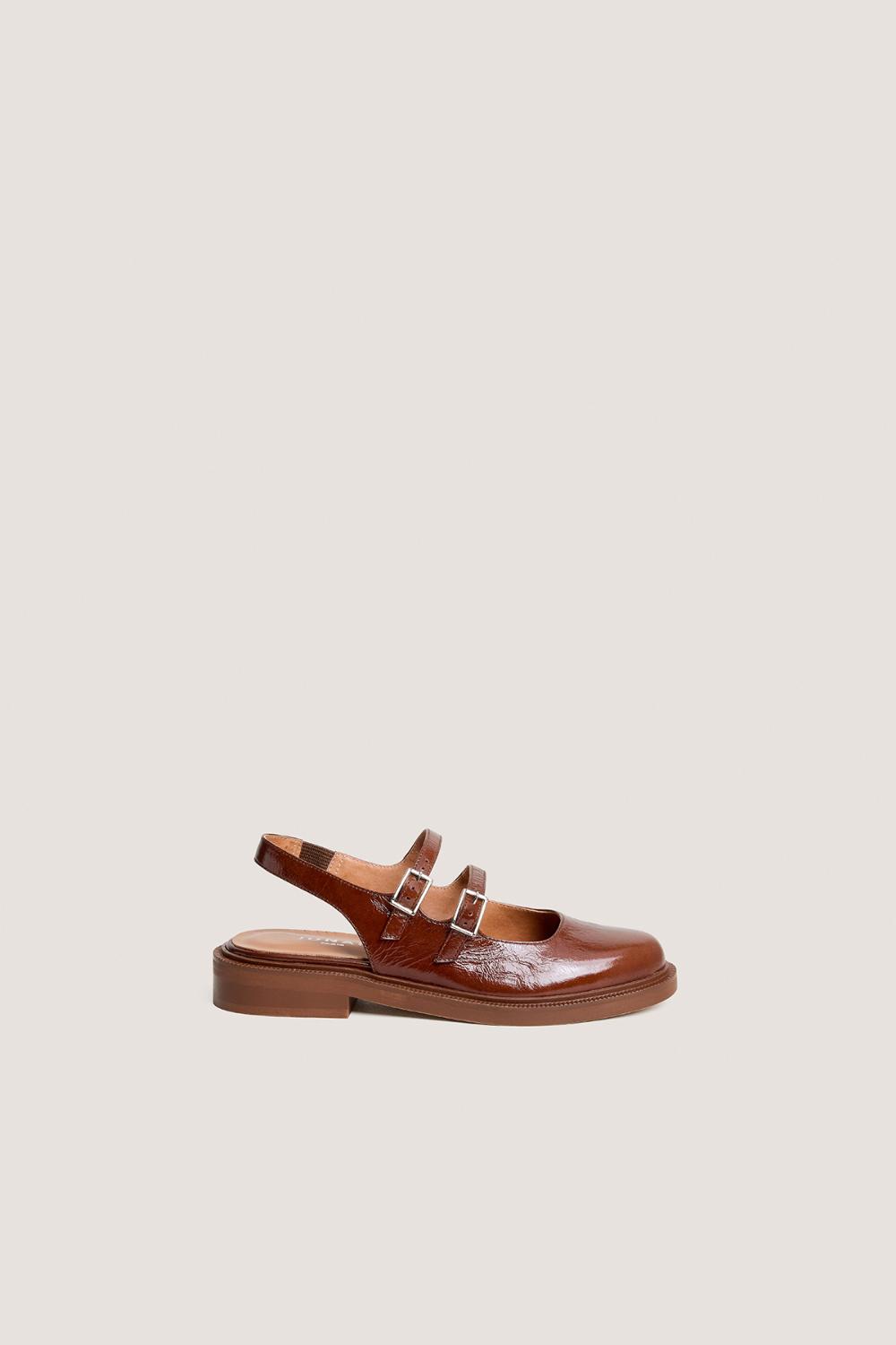 3800482-434 (4) Jonak Dreamer Slingback Ballet Flats, Almond Brown Shiny Leather