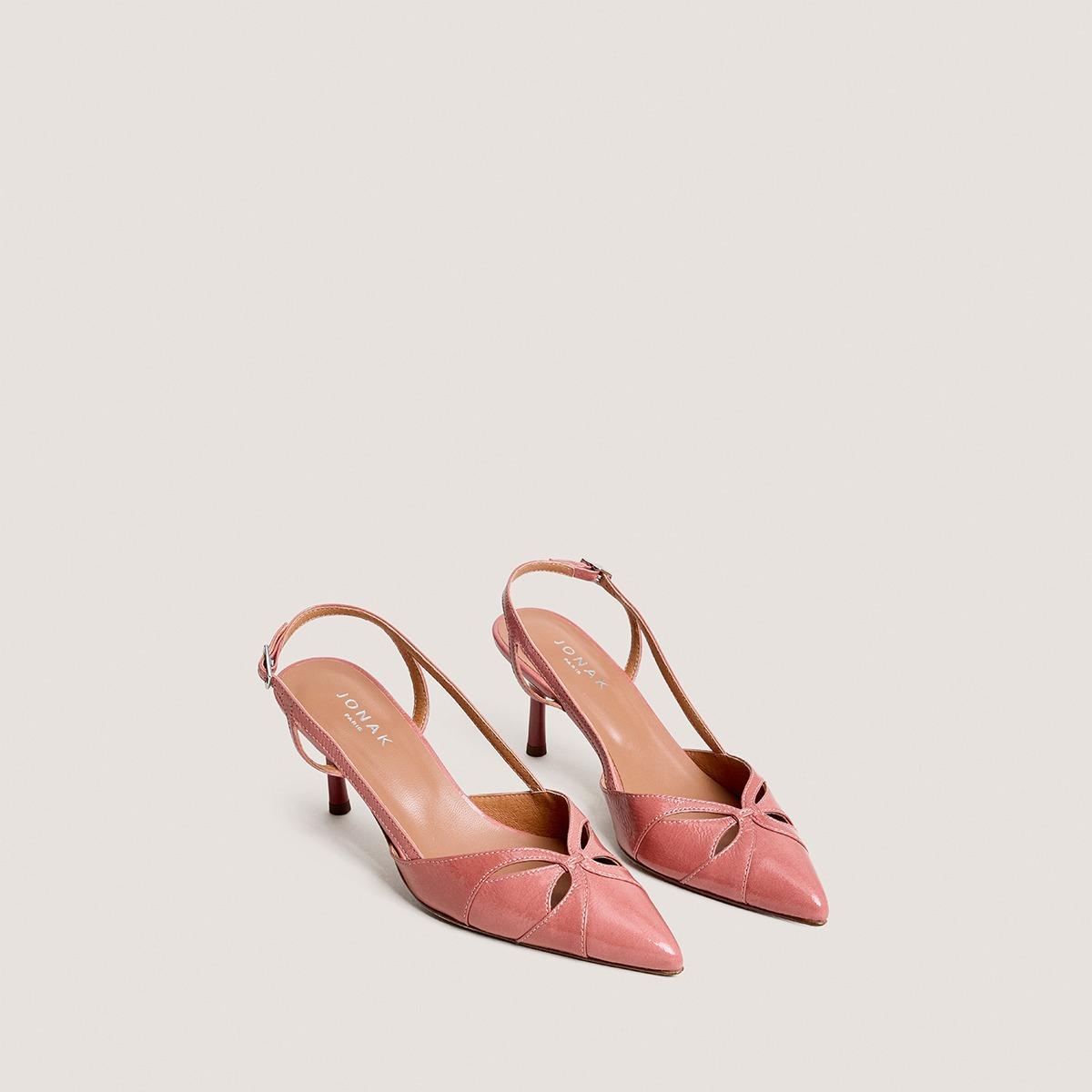 3800488-224 (3) Jonak Damour Slingback Pumps, Dusty Rose Pleated Patent Leather