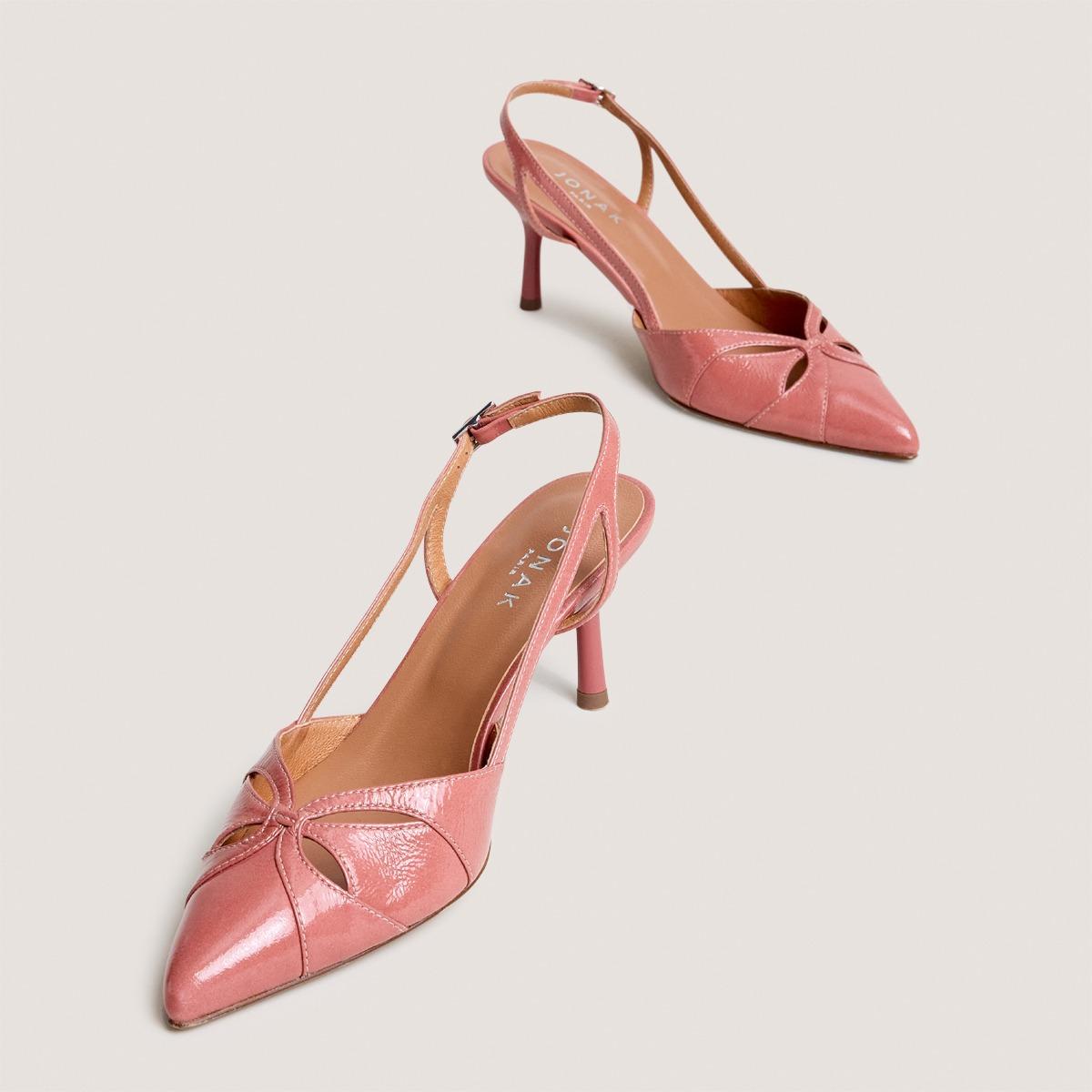3800488-224 (5) Jonak Damour Slingback Pumps, Dusty Rose Pleated Patent Leather