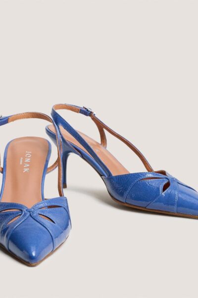 Jonak Damour Slingback Pumps, Steel Blue Pleated Patent Leather