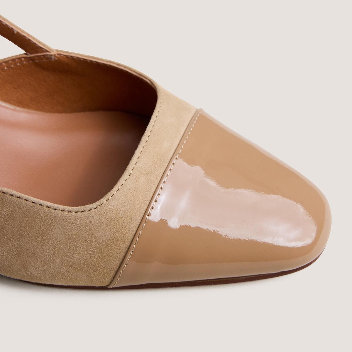 3900215-439-2 Jonak Dhapop Heeled Slingbacks, Camel Patent Leather and Velvet.