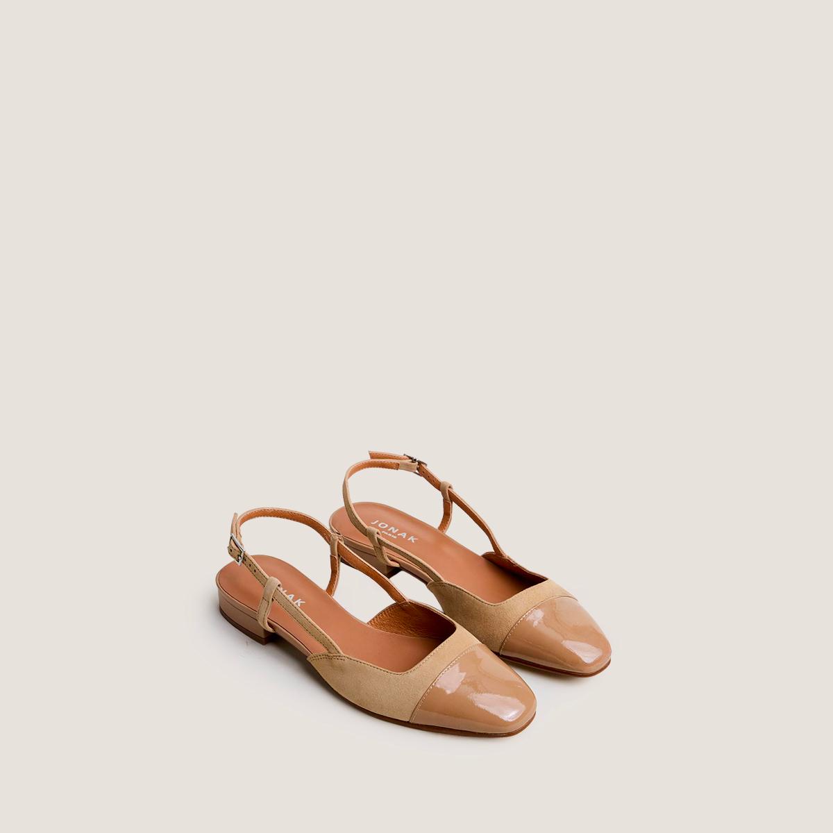 3900217-439 Jonak Dhapou Slingback Ballet Flats, Camel Patent Leather and Suede