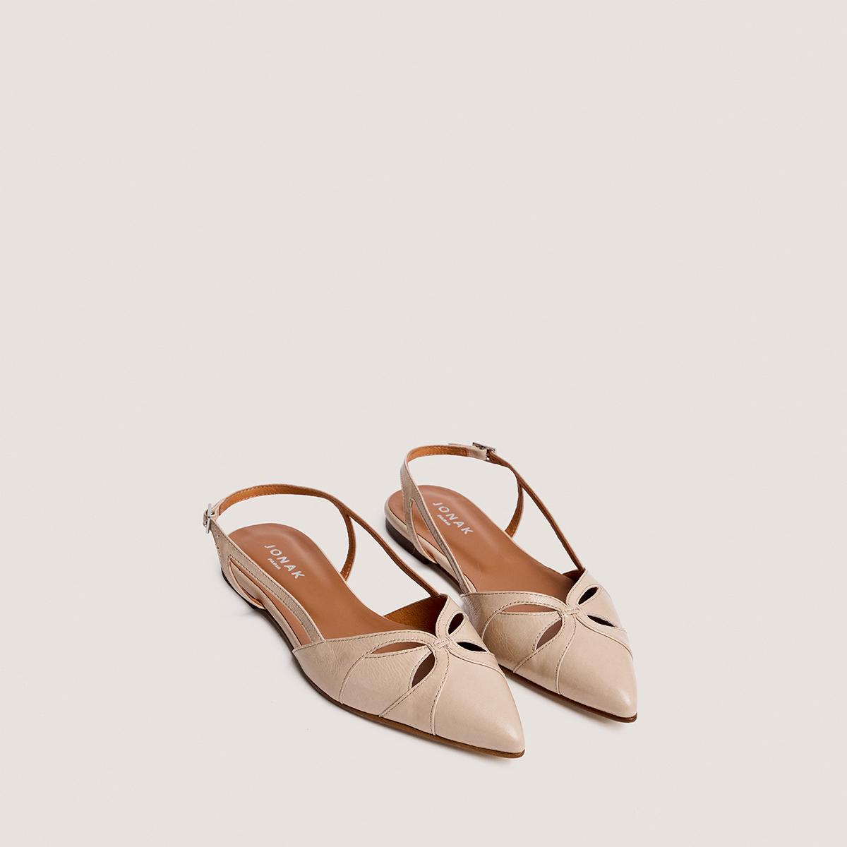4000819-168-2 Jonak Damoura Slingback Ballet Flats, Sand Pleated Patent Leather