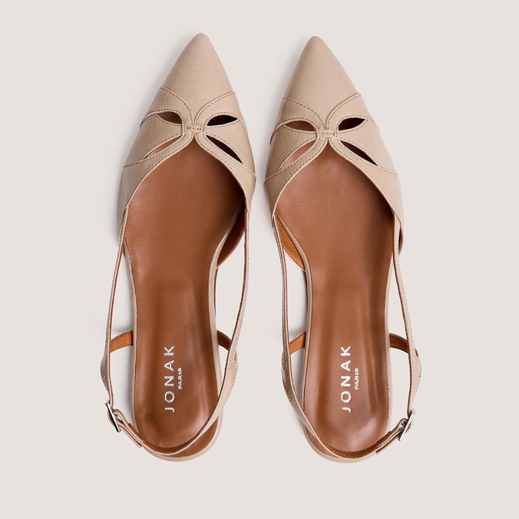 4000819-168 Jonak Damoura Slingback Ballet Flats, Sand Pleated Patent Leather