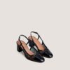 4000860-287 Jonak Drag Heeled Slingbacks, Black Pleated Patent Leather and Black Mesh