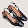 4000860-287-3 Jonak Drag Heeled Slingbacks, Black Pleated Patent Leather and Black Mesh