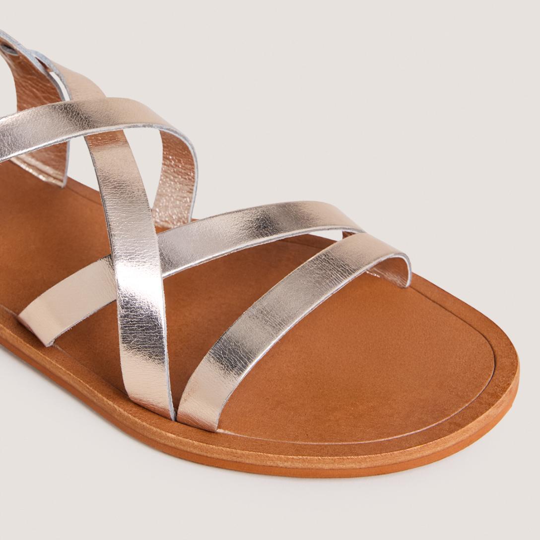 6000830-987 (2) Jonak Wischia Sandals, Platinum and Cognac Metallic Leather