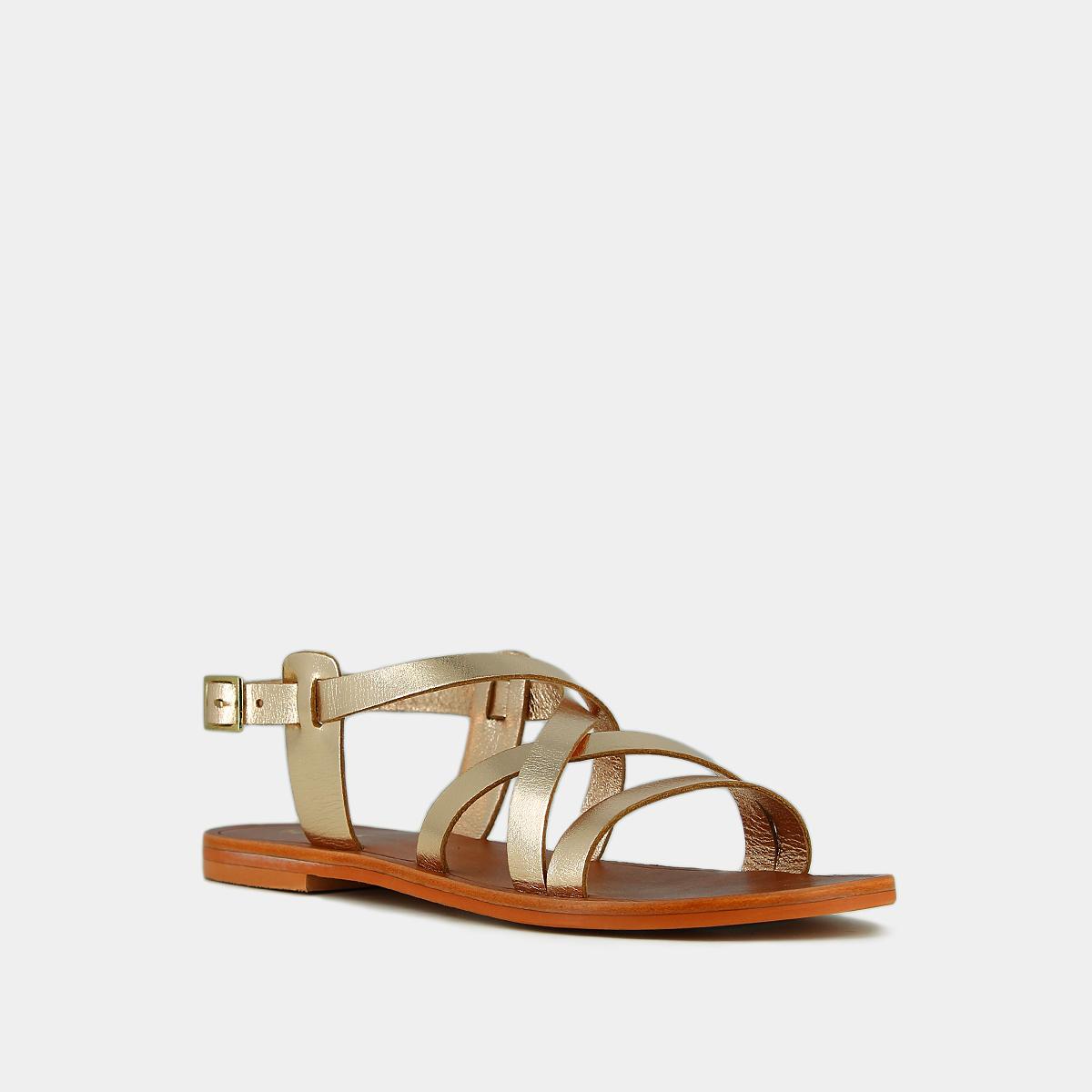 6000830-987 (3) Jonak Wischia Sandals, Platinum and Cognac Metallic Leather