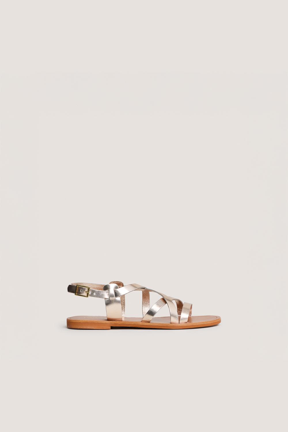 6000830-987 (4) Jonak Wischia Sandals, Platinum and Cognac Metallic Leather