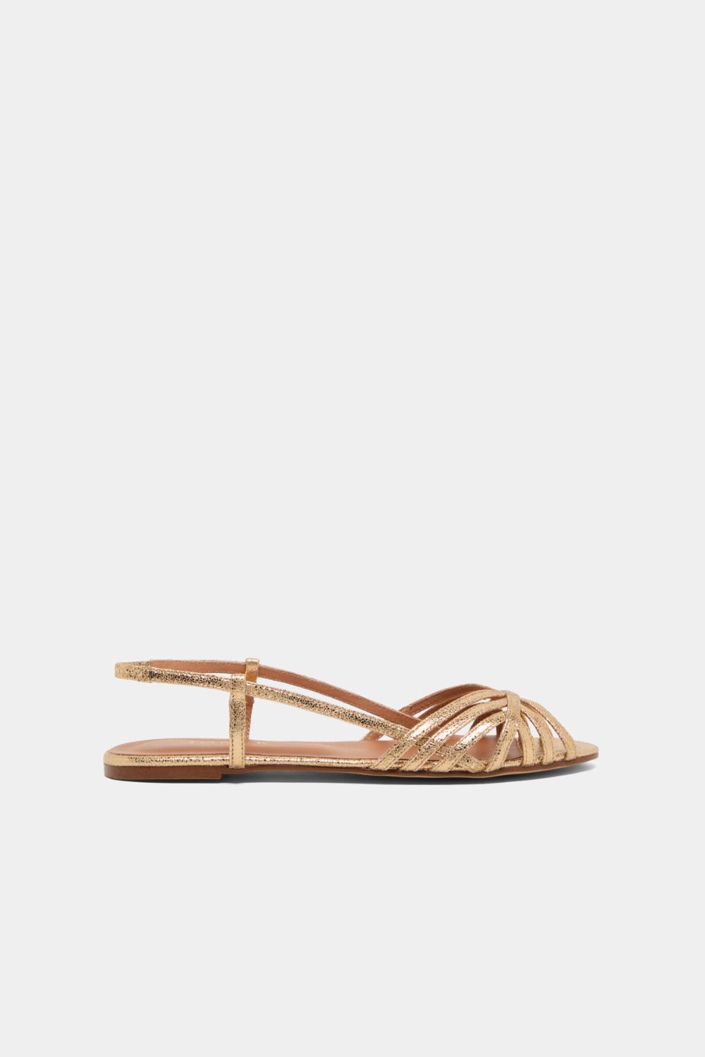 7000290-330-1 (1) Jonak Deluck Flat Sandals, Dark Gold Crackled Leather