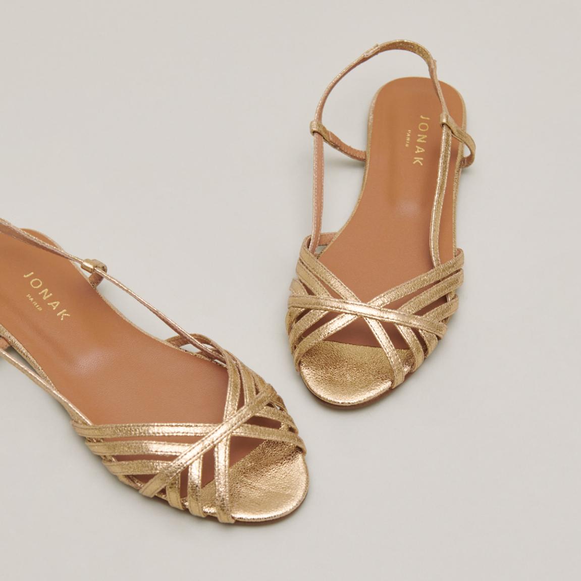 7000290-330-2 Jonak Deluck Flat Sandals, Dark Gold Crackled Leather