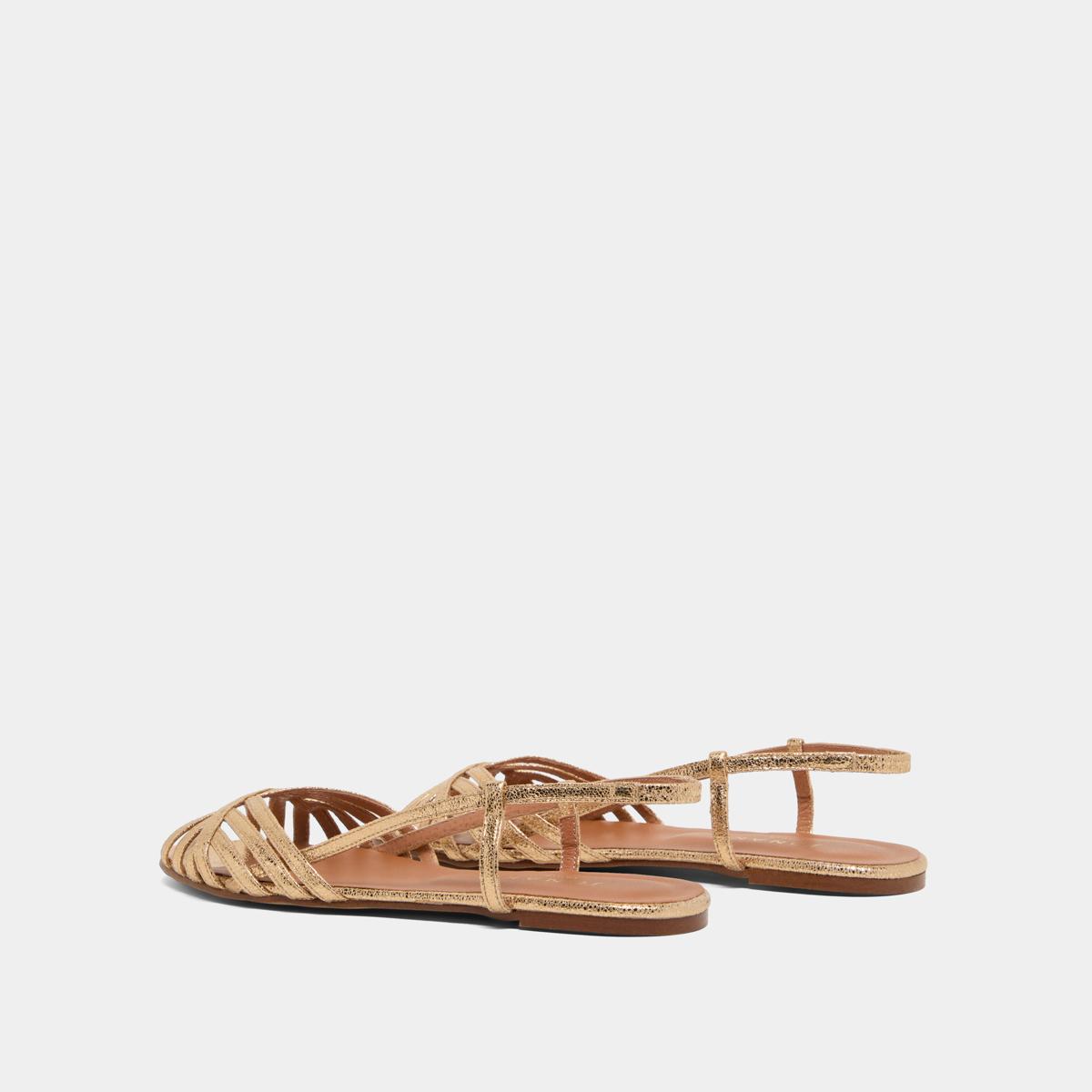 7000290-330-3 Jonak Deluck Flat Sandals, Dark Gold Crackled Leather
