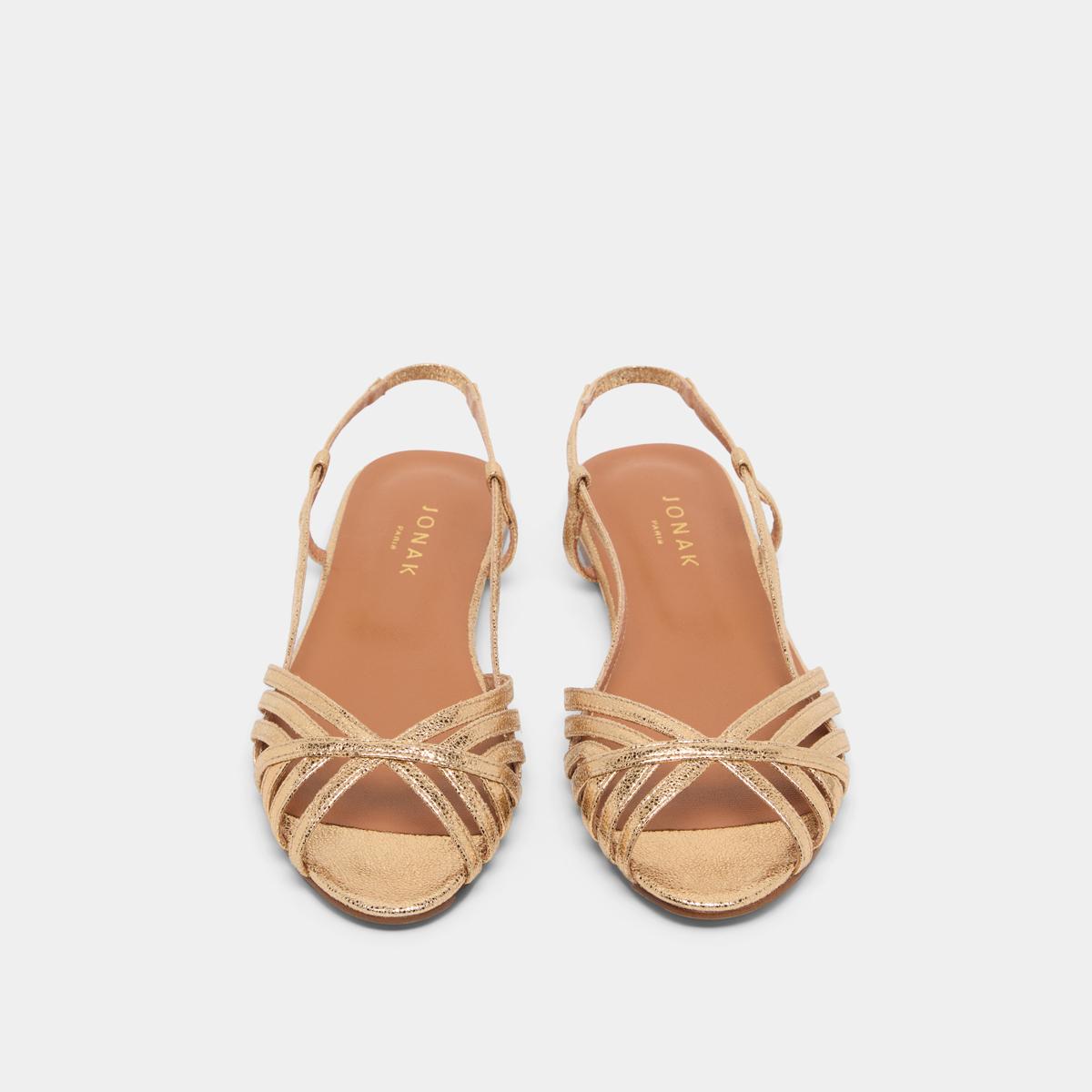 7000290-330-4 Jonak Deluck Flat Sandals, Dark Gold Crackled Leather