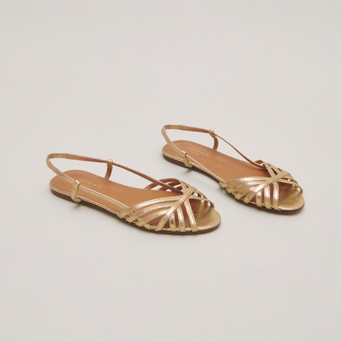 7000290-330 Jonak Deluck Flat Sandals, Dark Gold Crackled Leather