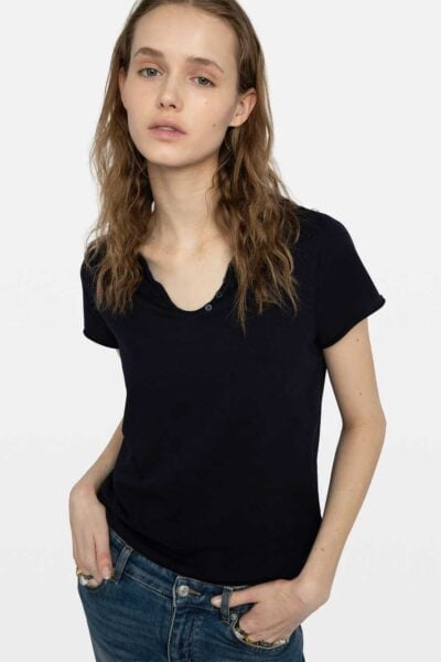 Zadig&Voltaire Fishnet Henley T-shirt, Encre