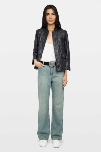 Zadig & Voltaire Veryn Creased Leather Blazer, Black.