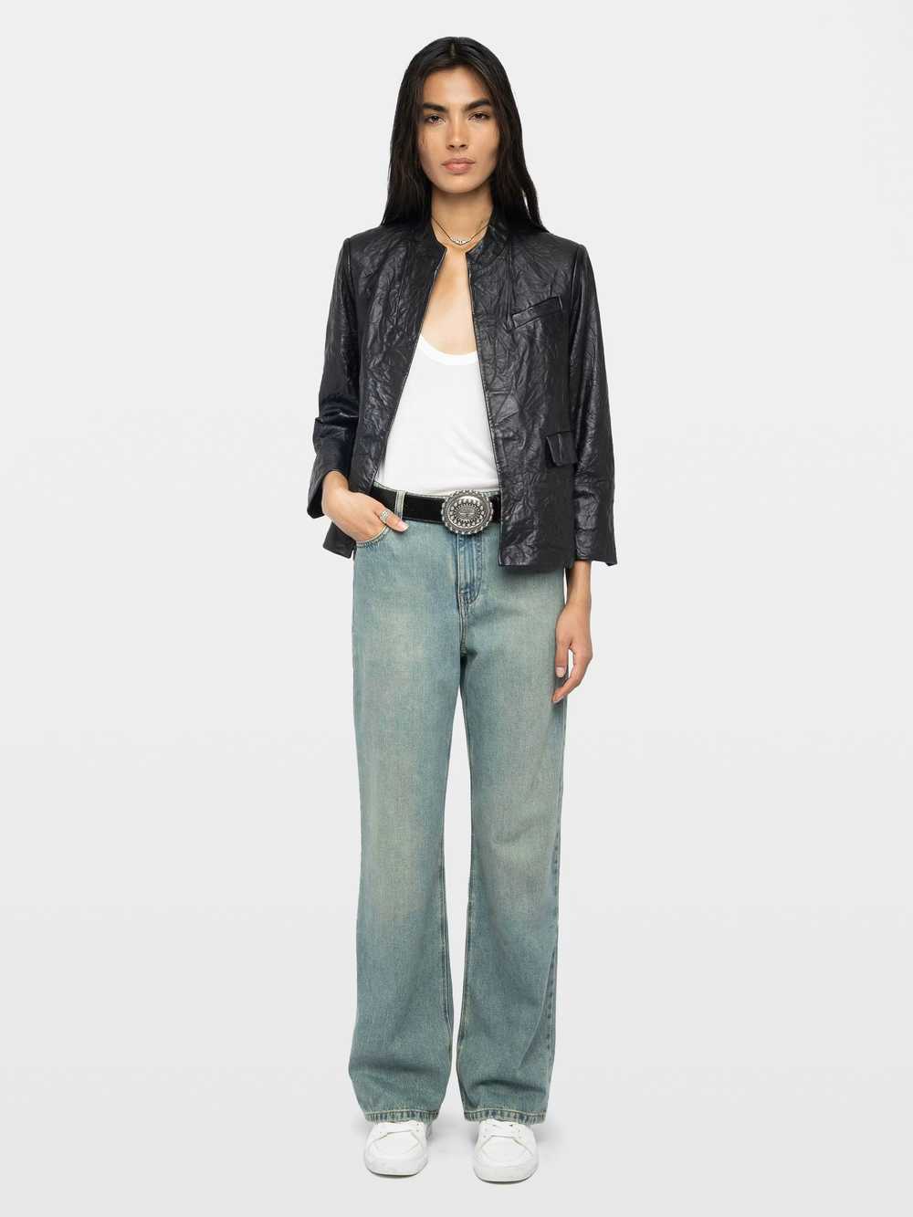 Zadig & Voltaire Veryn Creased Leather Blazer, Black.