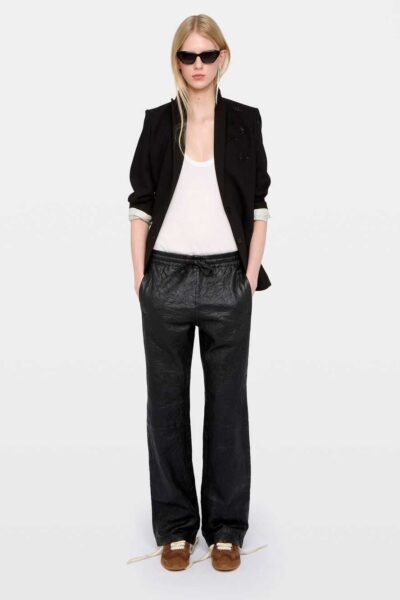 Zadig & Voltaire Pocha Crinkled Leather Trousers, Black.