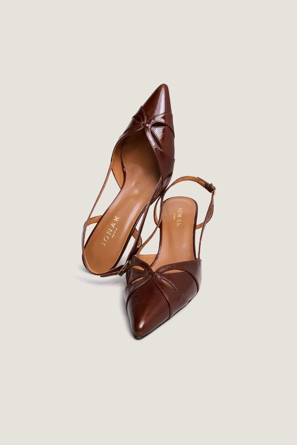 3800152-22 (3) Jonak Damour Slingback Pumps, Shiny Brown Leather
