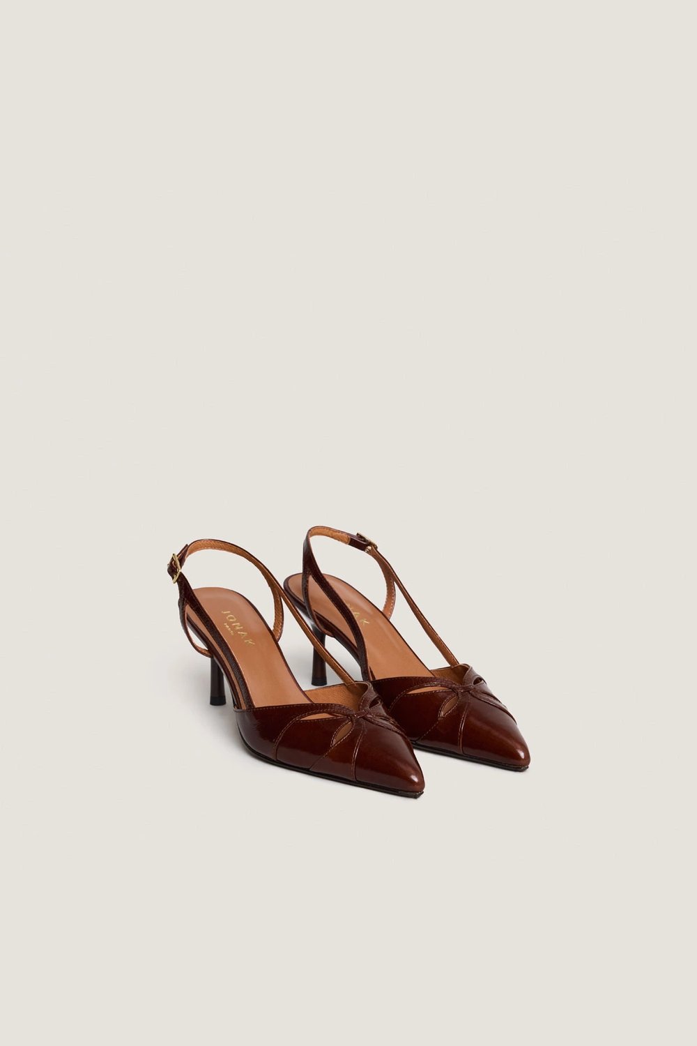 3800152-22 (6) Jonak Damour Slingback Pumps, Shiny Brown Leather