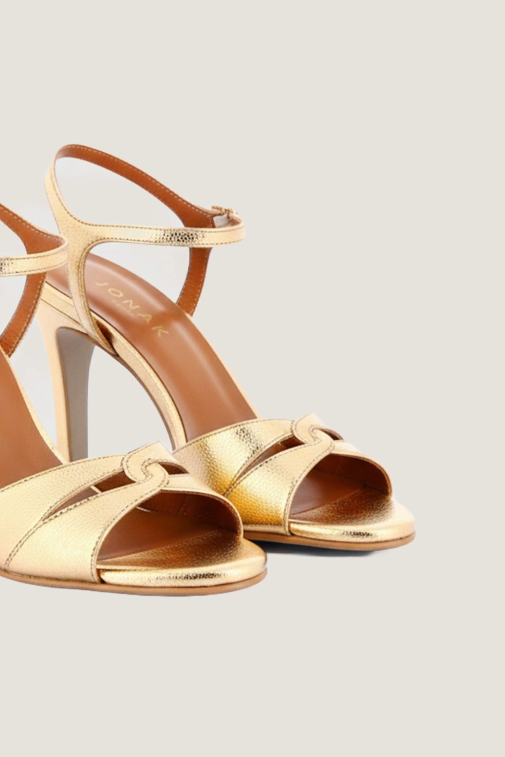 4000879-32 (1) Jonak Diwi Heeled Sandals, Gold Crackled Leather