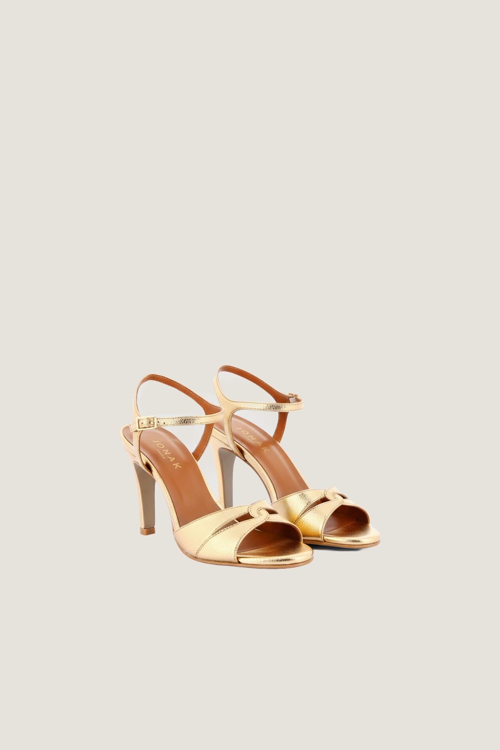 4000879-32 (4) Jonak Diwi Heeled Sandals, Gold Crackled Leather