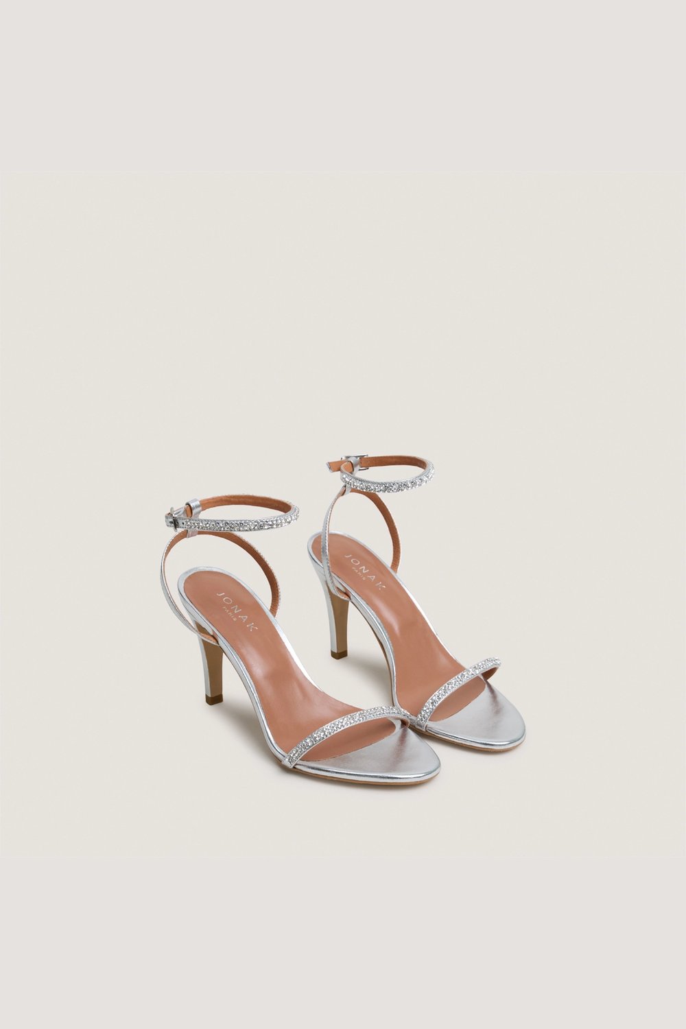 4000881-3 (4) Jonak Valliance Heeled Sandals, Silver Metallic Leather